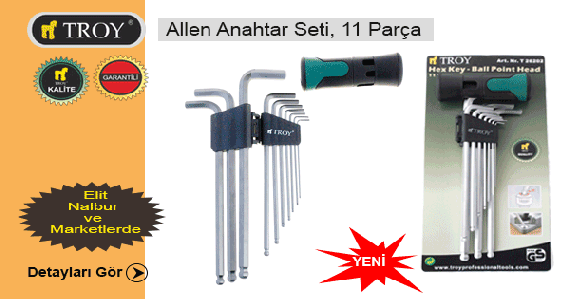 TROY 26202 Allen Anahtar Seti (Bilya başlı, 11 Parça)